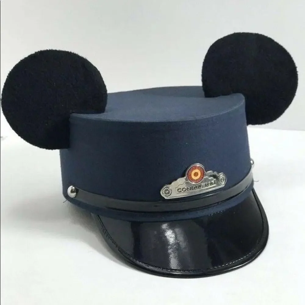 NWT Rare Disney Mickey Mouse Ears Conductor Hat Red Car Trolley Adult AKA Large